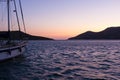 Sunset colors over the harbor of Lipsi island, Dodecanese, Greece Royalty Free Stock Photo