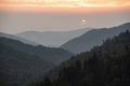 Sunset colors in the Smoky Mountains National Park. Royalty Free Stock Photo