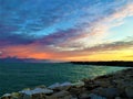 Sea, sunset and colours in Civitanova Marche, Italy. Fascination, attraction and romantic atmosphere Royalty Free Stock Photo