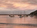 Sunset colours in Frendly Bay in Oamaru town in North Otago, in the South Island of New Zealand