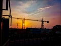 Sunset at construction site