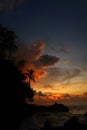 Sunset at Corcovado National Park with lush tropical rainforest in the Osa Peninsula, Pacific ocean, Costa Rica Royalty Free Stock Photo