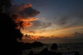 Sunset at Corcovado National Park with lush tropical rainforest in the Osa Peninsula, Pacific ocean, Costa Rica Royalty Free Stock Photo