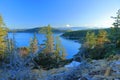 Evening Light on Johnston Strait from Red Granite Overlook, Cortes Island, British Columbia, Canada Royalty Free Stock Photo
