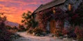 Sunset Cottage Vibrant Landscape Photography Royalty Free Stock Photo