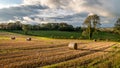 Sunset country village scenic view landscape farming straw bales Cork Ireland Royalty Free Stock Photo