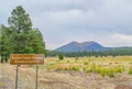 Sunset Crater Volcano is a Cinder Cone. It has Ponderosa Pine trees on its slopes. Coconino County, Arizona Royalty Free Stock Photo