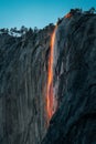 Creating Firefall at Yosemite Horsetail Fall, illuminating the darkness Royalty Free Stock Photo