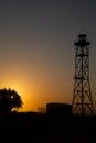 A vintage lighthouse at sunset