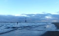 Sunset on Crosby Beach in winter - panorama, Crosby, Liverpool, UK