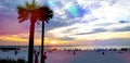 Sunset on crowded clearwater Beach, Florida