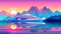 Sunset on a cruise ship with mountains in the background Royalty Free Stock Photo