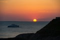 Sunset, Cruiser boat in silhouette, Brittany Royalty Free Stock Photo