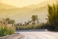 Sunset on curve road in the mountain and forest, country road of Nan in north of Thailand Royalty Free Stock Photo