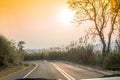 Sunset on curve road in the mountain and forest, country road of Nan in north of Thailand Royalty Free Stock Photo