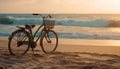 Sunset cycling on the coastline, a tranquil journey to relaxation generated by AI