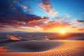 Sunset, dawn over sand dunes in the desert. Beautiful view of the desert