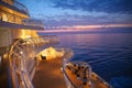 Sunset from the deck of a cruise ship across the ocean, cruising the Baltic Sea. Royalty Free Stock Photo