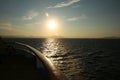 Sunset from the deck of a cruise ship, cruising the Mediteranean Sea Royalty Free Stock Photo