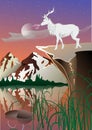 Sunset with deer and mountains Royalty Free Stock Photo