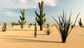 Sunset in the Desert with Cacti 3d rendering Royalty Free Stock Photo