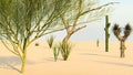 Sunset in the Desert with Cacti 3d rendering Royalty Free Stock Photo