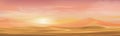 Sunset at desert landscape with sand dunes with crescent moon and star in evening for banner or background in ramadon, Vector Royalty Free Stock Photo