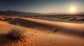 sunset in the desert, panoramic desert scene, sand in the desert, landscape in the desert Royalty Free Stock Photo