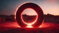 sunset in the desert A portal to another dimension, with a cosmic scenery and a red fire ring