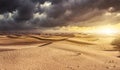 Sunset in the desert sand dunes background Royalty Free Stock Photo