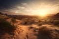 Sunset desert scene plant. Generate Ai Royalty Free Stock Photo