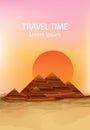 Sunset in the dessert Vector background. Hot summer sun over pyramids illustrations Royalty Free Stock Photo