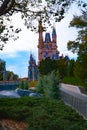 Sunset at Disney World, Cinderella\'s Castle at Magic kingdom February 2022