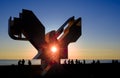 Sunset at the dove of peace, Donostia city coast, San Sebastian, Euskadi Royalty Free Stock Photo