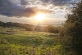 Sunset at Dovers Hill near Chipping Campden, Cotswolds, Gloucestershire, England Royalty Free Stock Photo