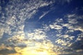 Sunset dramatic blue sky clouds in evening Royalty Free Stock Photo
