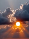 Sunset with dramatic clouds and sun rays piercing through. Royalty Free Stock Photo