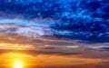 Sunset dramatic sky clouds. Sky with clouds and sun Royalty Free Stock Photo