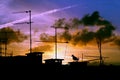 Sunset dramatic sky over buildings roof tops Royalty Free Stock Photo