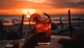 Sunset drink cocktail, summer alcohol dusk vacations ice water sun generated by AI Royalty Free Stock Photo