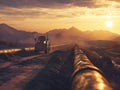 Sunset Drive Along Infinite Pipeline Royalty Free Stock Photo