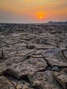 Sunset Drought earth cracked cracked dearth dry craked dust Royalty Free Stock Photo