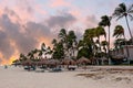 Sunset on Druif beach on Aruba island in the Caribbean Sea Royalty Free Stock Photo