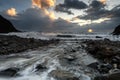 Sunset at Duckpool bay in Cornwall Royalty Free Stock Photo