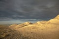 Sunset on dunes at the Marker Wadden at night. Manmade archipelago in development located in the Netherlands