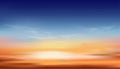 Sunset Dusk Sky in Evening with Orange,Yellow and Dark blue colour, Dramatic twilight landscape of Skyline with cloud,Vector Royalty Free Stock Photo