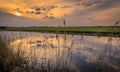 Sunset dutch polder landscape Driemanspolder in Zoetermeer