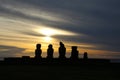 Silhouette of the Ahu Vai Are Moais at sunset, Easter Island, Rapa Nui, Polynesia, Chile, South America