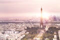 Sunset Eiffel tower and Paris city view form Triumph Arc. Royalty Free Stock Photo