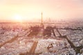 Sunset Eiffel tower and Paris city view form Triumph Arc. Royalty Free Stock Photo